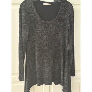 Metallic Sparkle Tunic Top Asymmetrical Hem Long Sleeve Party Evening‎